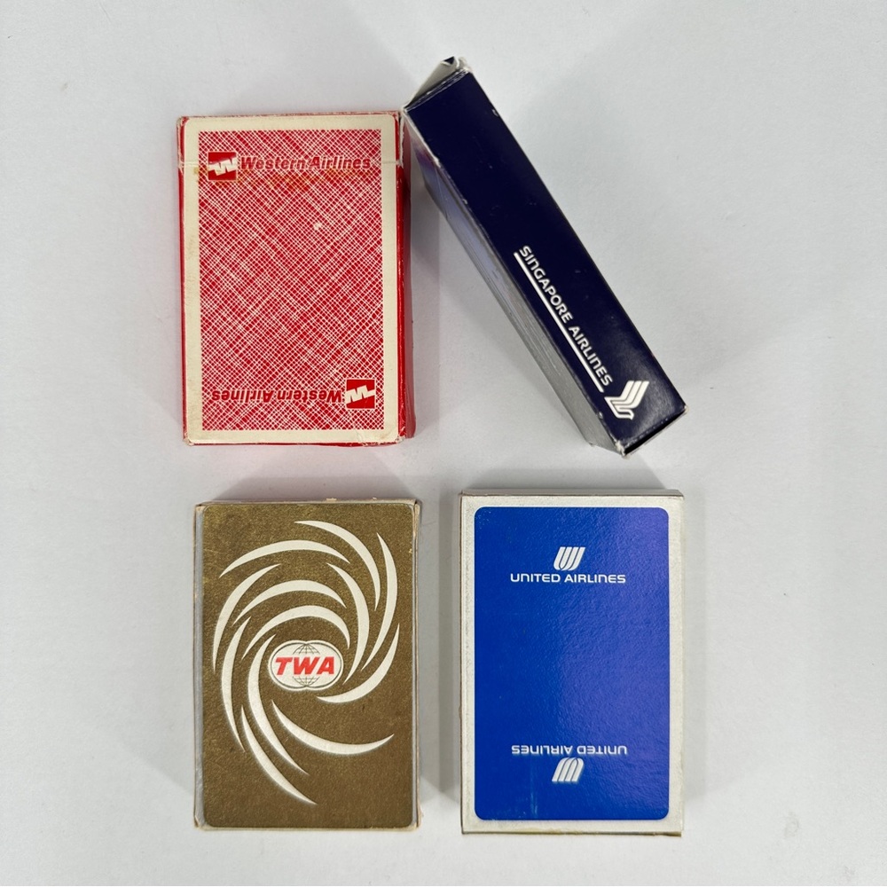 Vintage Air Travel Playing Cards Lot 4 Western, Singapore, TWA, United Airlines